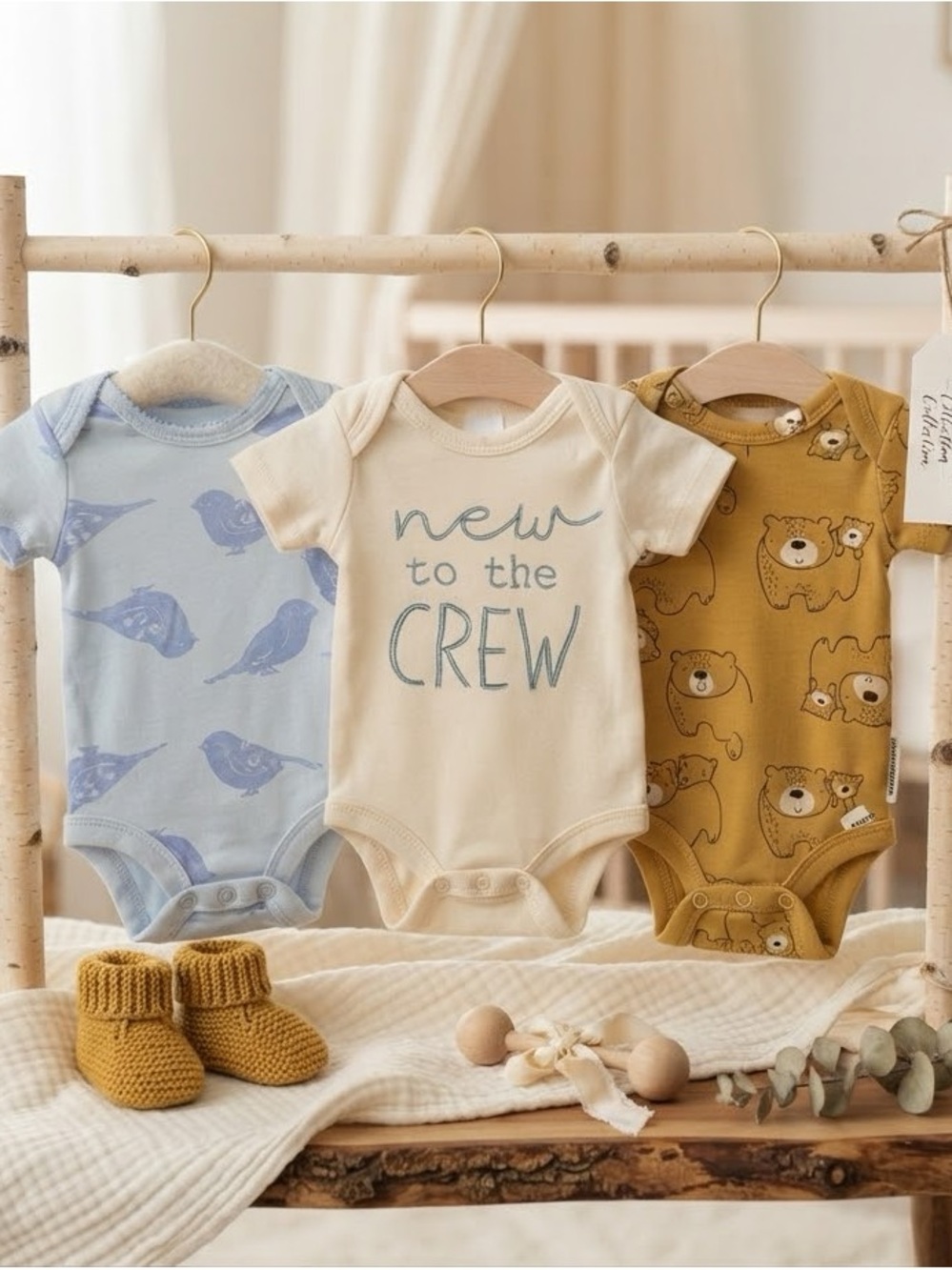 Baby Onesies Set – Cream, Blue & Mustard